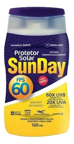 Kit 2 Protetor Solar Sunday Fator 60 Fps 120 Ml Proteção Sol