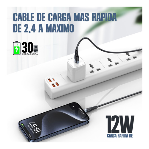 Cable De Carga Usb Kb64 Para iPhone Y Tipo C 2.1a Y 10w