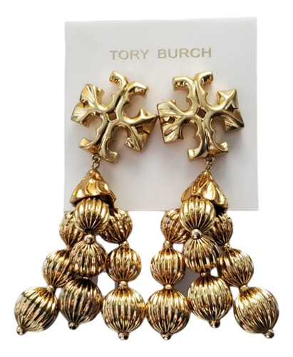 Aretes Tory Burch Logo Con Colgantes Dorados