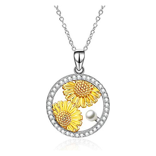 Collar De Girasol Con Perla, Plata 925, Joyería Para Mujeres