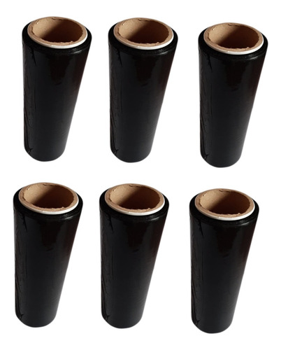 6 Rollos De Vinipel Industrial Negro 30 Cm X 300 Mt 