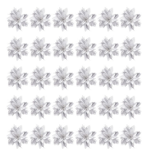 Flores De Árbol De Navidad Artificiales Con Purpurina, 30 Pi