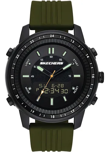 Skechers ® Reloj Digital Analógico Ligero Cuarzo Sr5155 Dht Color Del Fondo Negro Color De La Correa Verde Color Del Bisel Negro