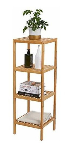 Estante De Bambú De 4 Niveles Para Baño, Torre Rectangular, 