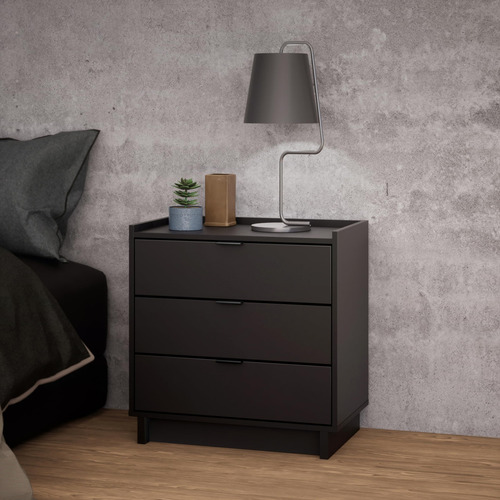 Mesita De Noche Negra Con 3 Cajones 67 X 68 X 40 Cm