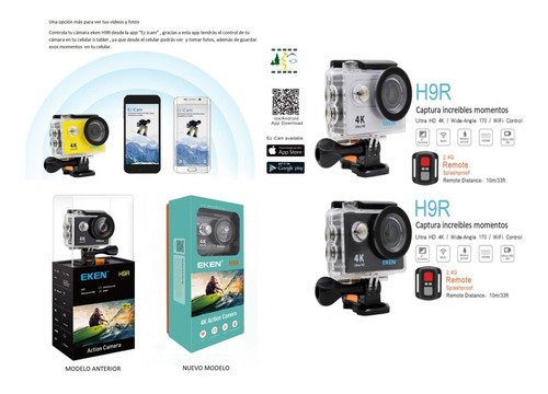 Camara Deportiva H9r Original Logo Eken 4k 25fps ,2 Baterías