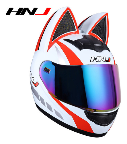 Casco De Moto Con Orejas De Gato Para Mujer, Blanco-rojo