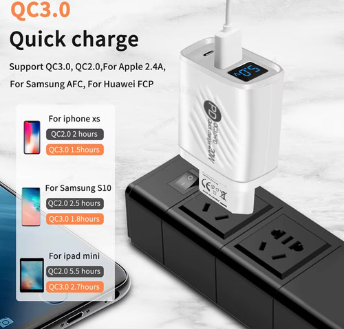 Cargador Usb Tipo C 20w Pd Carga Rápida Digital Para iPhone