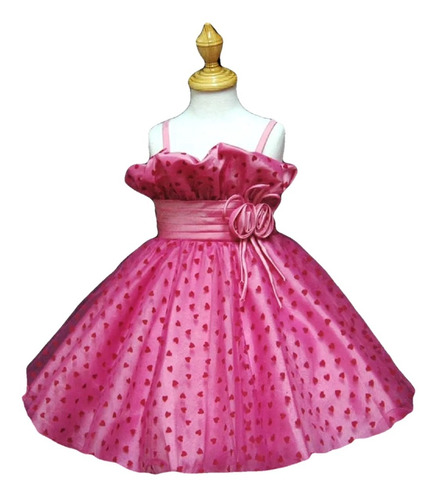 Imagem 1 de 7 de Vestido Infantil Corações Pink  - Pronta Entrega