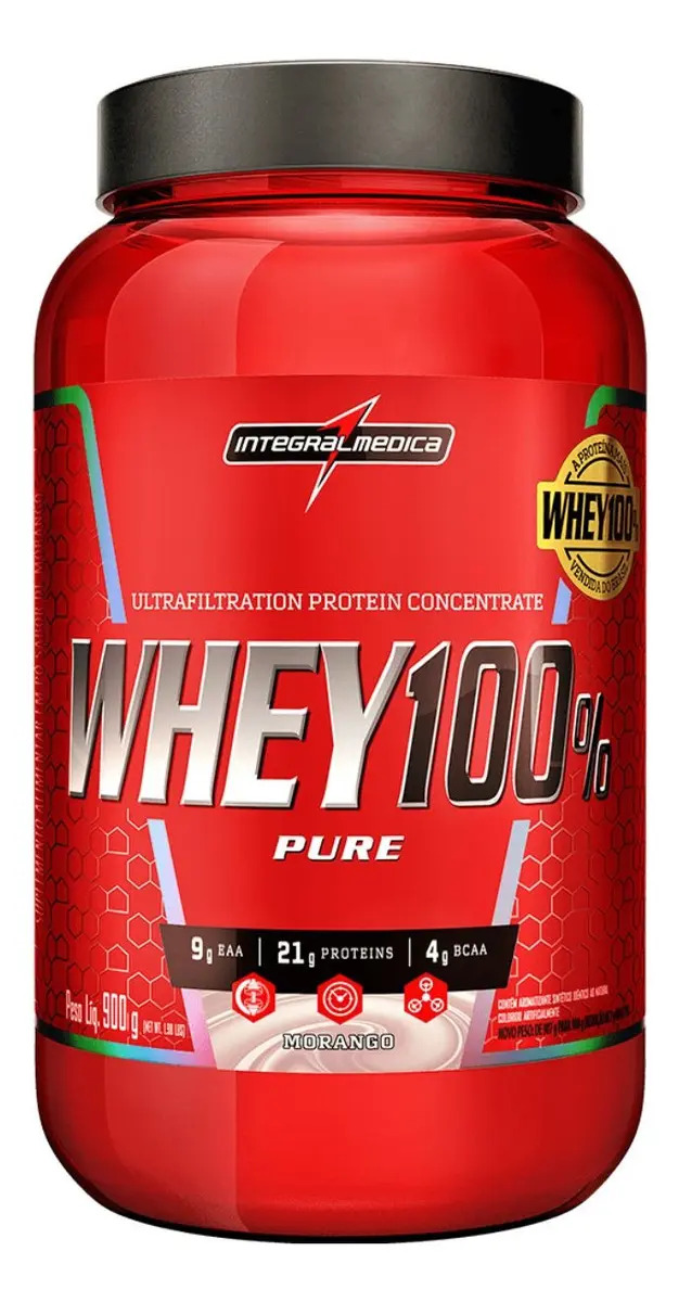 Whey 100% Pure 900gr - Whey Concentrado - Integralmédica Sabor Morango