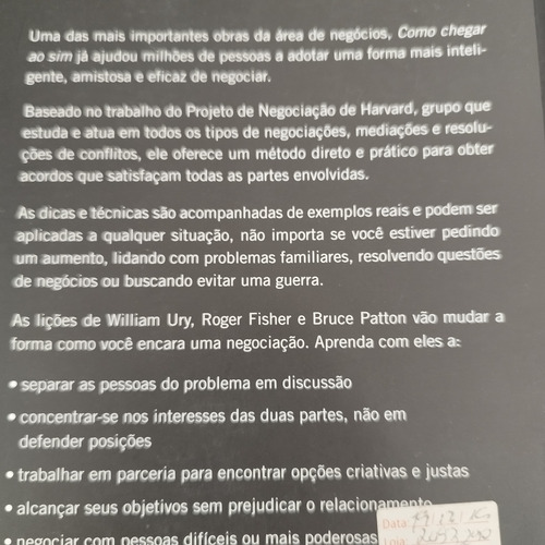 Livro Como Chegar Ao Sim. - Livro Praticamente Novo. - Sem Grifos Ou Rasuras. - Lido Apenas Por Mim! (Usado)