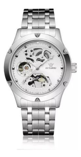Reloj Automatico Skeleton Color Plata De Lujo Ouyawei