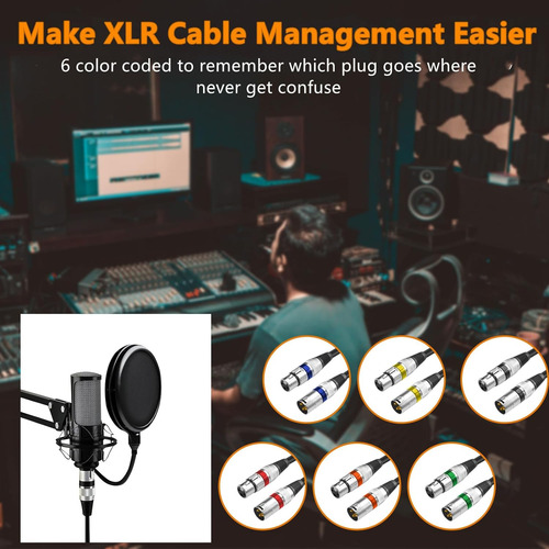 Cables Xlr De 10 Pies, 6 Unidades, Chapados Oro, 3 Pine...
