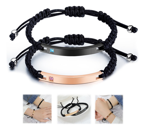 2 Pulseras Trenzadas Acero Inoxidable Ajustables Parejas
