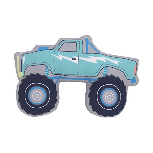 Cojín Monster Truck Para Niños Pequeños, Verde Azul/gris, 14