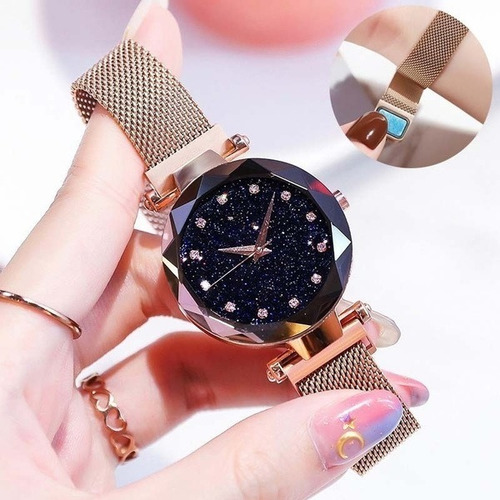 Relógio Feminino Pulseira Magnética Cor Nude Brilhante