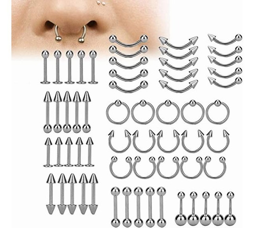 85 Pcs/set Plateado Mix Ceja Nariz Labios Ombligo Oreja