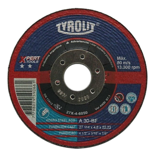 Disco Desbaste Tyrolit  Xpert De 114 X 4,75 Mm Gramabi Amoladora 4 1/2 Deprimido 115x4,7 Hierro 114x4,7 Metal Inoxidable