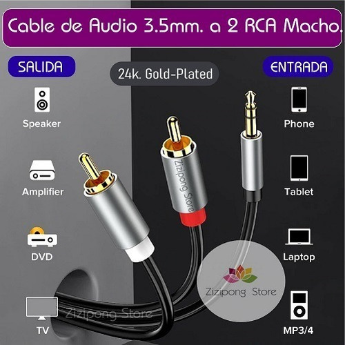 Cable  Audio Jack Macho 3.5mm A 2 Rca Macho De 1.5m .gold