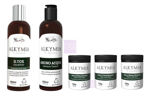 Grandha Alkymia Kit Com 3 Argilas Amino Acqua E Shampoo Dtox