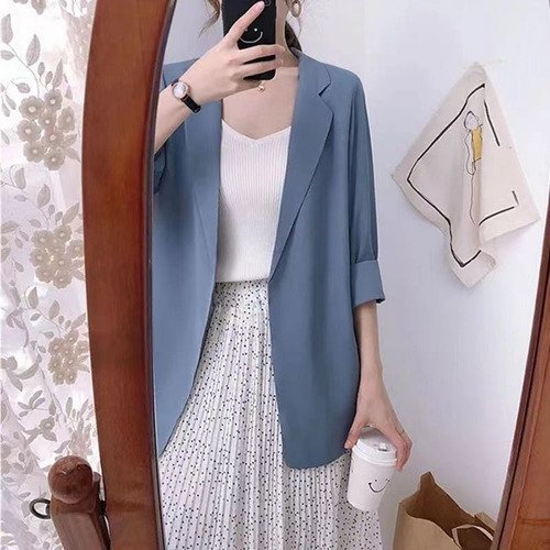 Casual Fresco Saco Blazer Manga 3/4 Cuello Mujer Cómodo