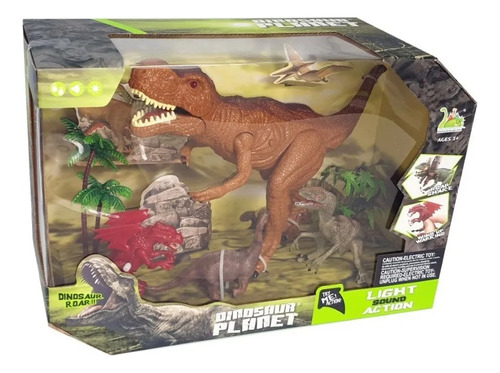 Set Dinosaurio Mediano T-rex Camina Luz Sonido 7097 