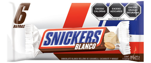 Snickers Blanco 6pack de 40g por unidad - 240g Total.