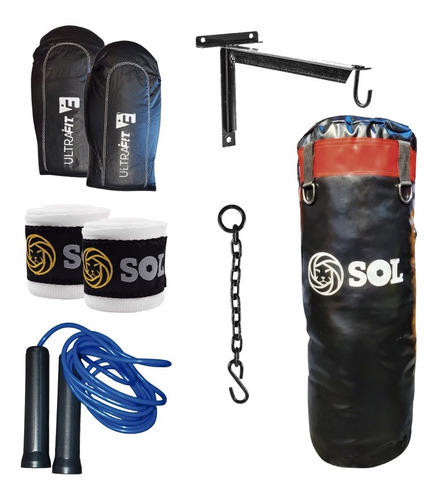 Imagen 1 de 8 de Kit Boxeo Sport Maniac Guantin, Bolsa 90cm, Venda, Soga