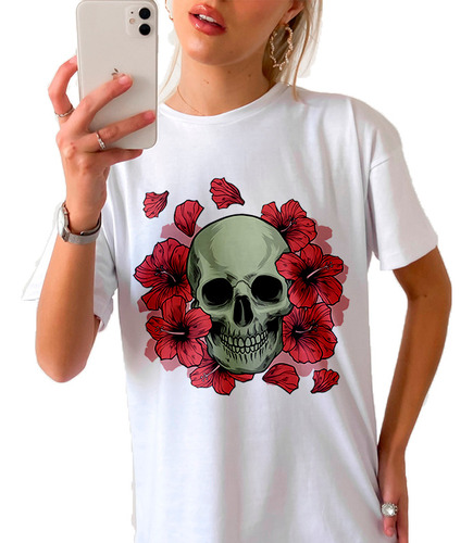 Remera Dama Mujer Moda Hipichic Cara Calavera Lisérgica #06