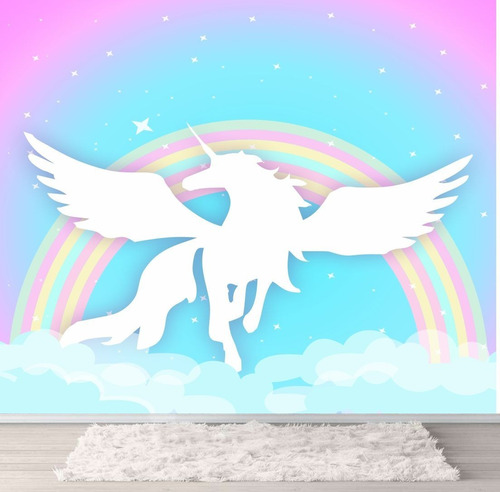 Papel Parede Adesivo Unicornio Arco Iris Infantil M²