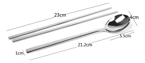 Coreano 2 Sets Acero Inoxidable Palillos Y Cuchara Vajilla