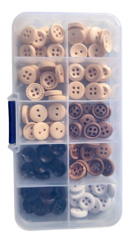 Imagen 6 de 7 de Set De 100 Botones De Madera Surtidos De 10mm - Incluye Caja