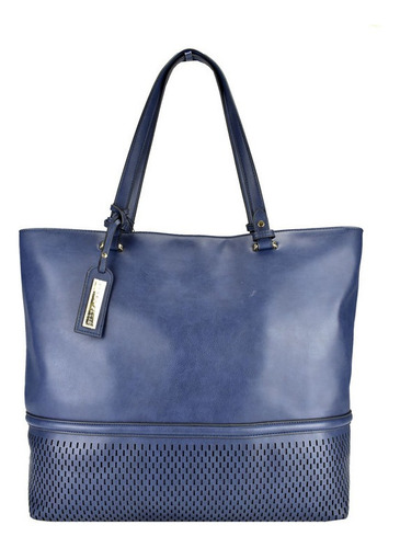 Bolsa Tote Marca Perry Ellis, Color Azul Marino Diseño De La Tela Liso