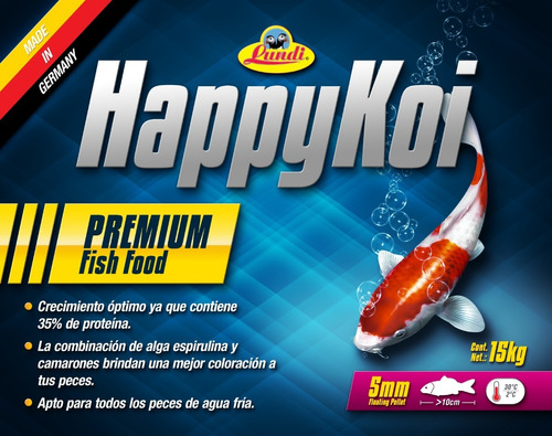 Alimento Peces Koi Y Carassius, Happy Koi 5mm, Saco 15 Kilos
