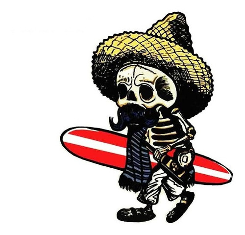 Surfista Tabla Surf Sticker Mexico Vidrio Calcomania Catrina