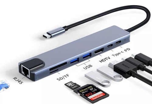 Wa Divisor De Hub Usb De Audio Tipo C Ocho En Uno