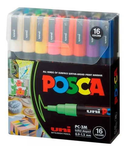 Marcadores Posca De 3 M De Uni Pc, 16 Colores [u]