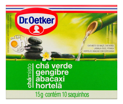 Chá Verde, Gengibre, Abacaxi, Hortelã Dr. Oetker Caixa 15g 10 Unidades
