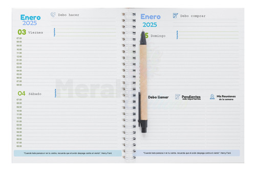 Agenda Semanal 2025 Pasta Dura Con Arillo Mod. Green 2025