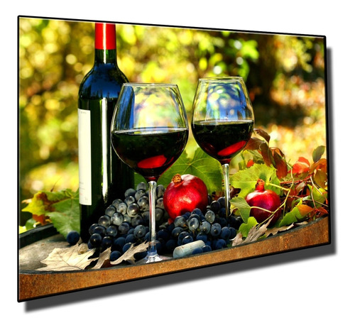 Cuadro Decorativo Vino Y Copas Barril Viñedo Uvas  60x90cm 