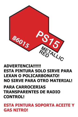 Metallic Red By Tamiya # Ps15 Pintura Para Policarbonato