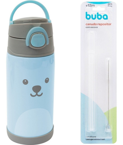 Garrafinha Infantil Buba Agua Suco + Canudo Extra E Limpador