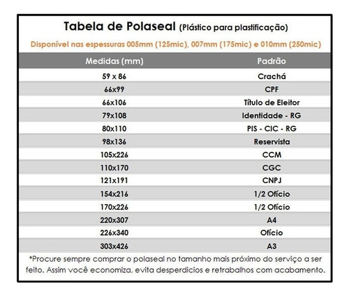 Imagem 4 de 4 de Kit 900un Polaseal (crachá - Cpf - Rg - A4) 0,05 125mic