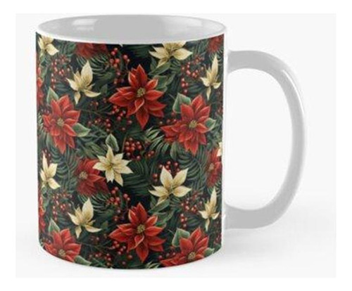 Taza Patrón Festivo De Flor De Pascua Y Hojas Perennes Calid