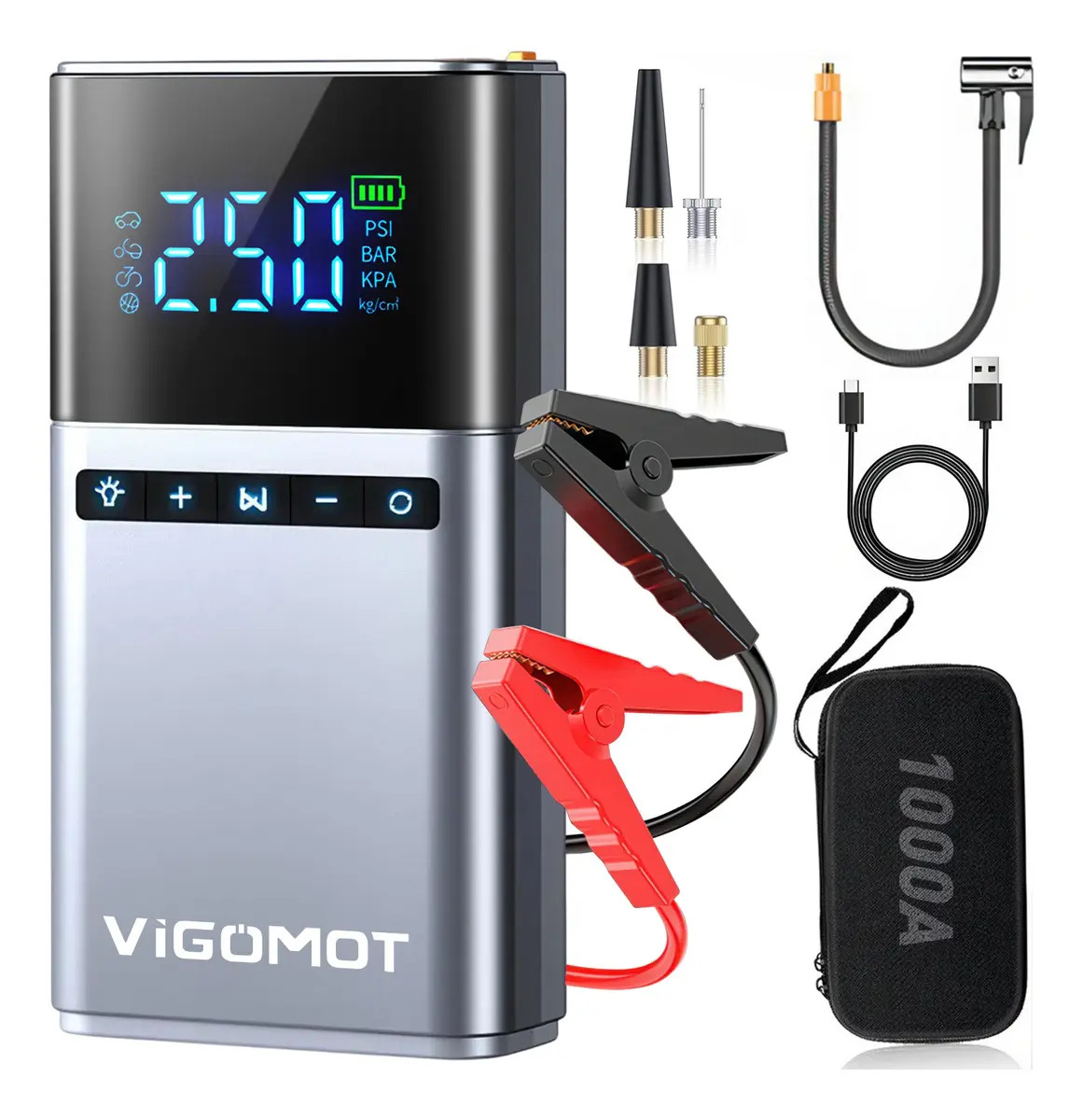 Auxiliar de Partida Vigomot para Carro com Compressor de Ar e Power Bank