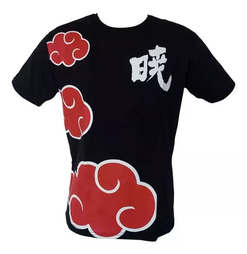 Camisetas Naruto 12 modelos disponíveis tecido 100% algodão fio 30.1, Preta  com símbolo da AKATSUKI.