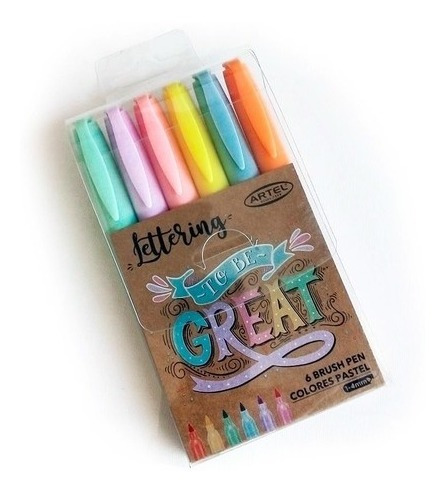 Imagen 1 de 3 de Marcador Punta Picel Brush Lettering 6 Colores Pastel Artel