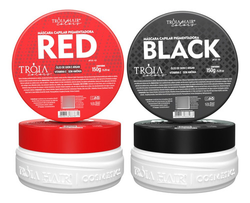  Kit Máscara Pigmentante Red E Black 150g Troia Hair Colors