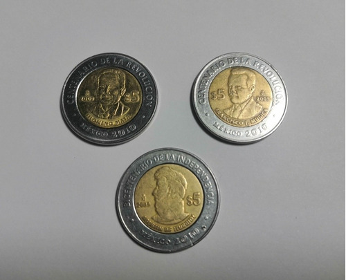 3 Monedas Del Bicentenario Y Centenario De La Revolución 