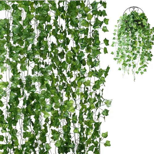 Kit 12 Pendente Planta Artificial Folha Hera 24 Metros